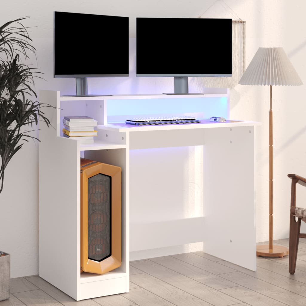 Desk With Led Lights 97X45X90 Cm Engineered Wood