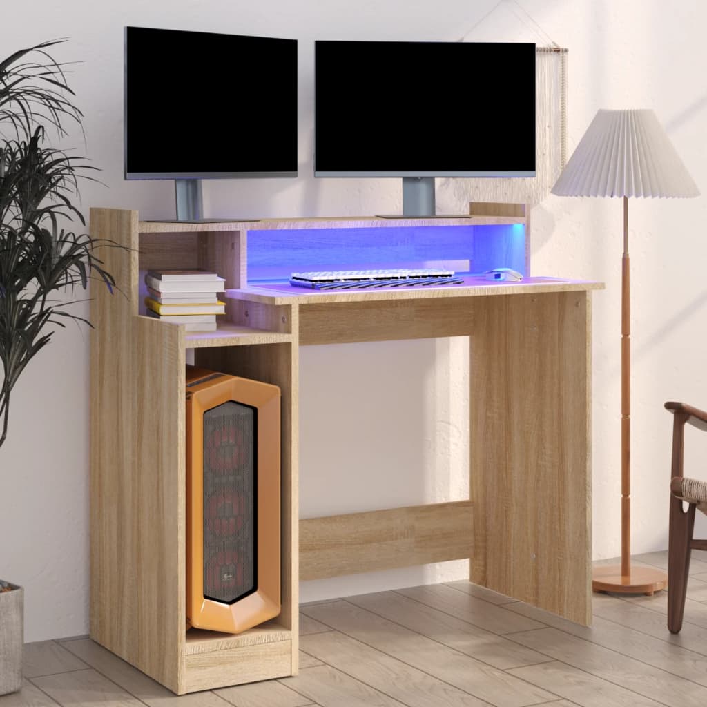 Desk With Led Lights 97X45X90 Cm Engineered Wood