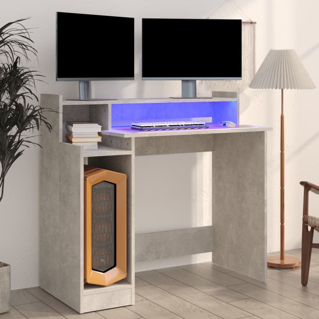 Desk With Led Lights 97X45X90 Cm Engineered Wood