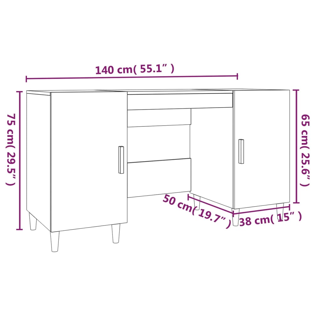 Desk 140X50X75 Cm Engineered Wood