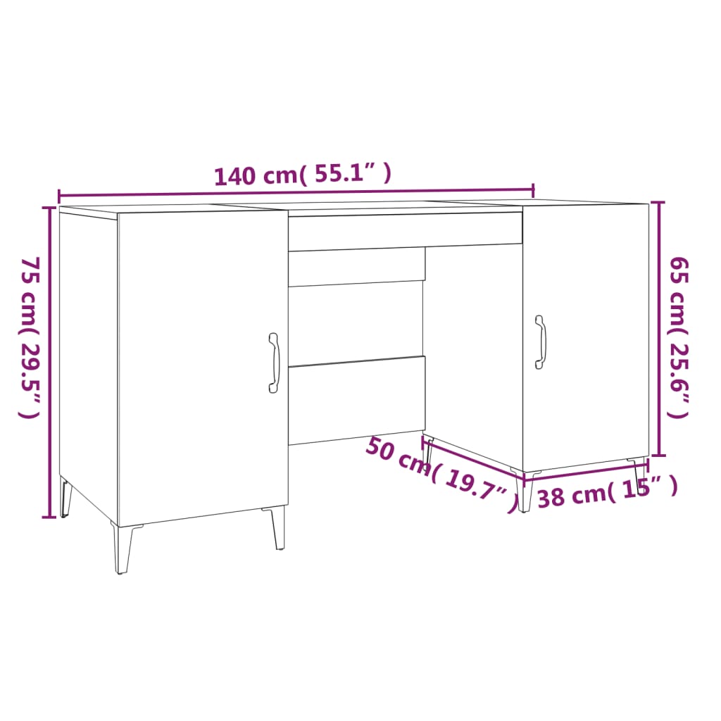 Desk 140X50X75 Cm Engineered Wood