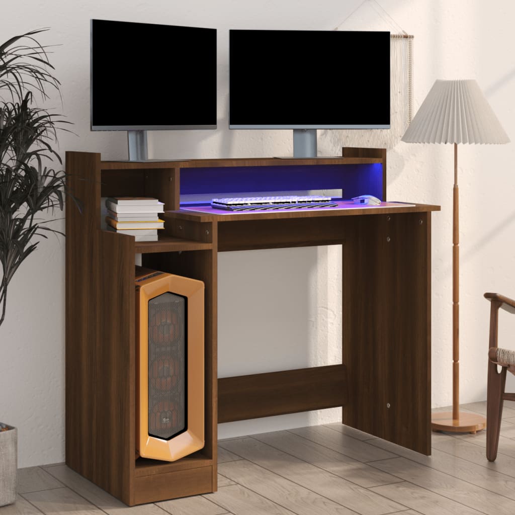 Desk With Led Lights 97X45X90 Cm Engineered Wood