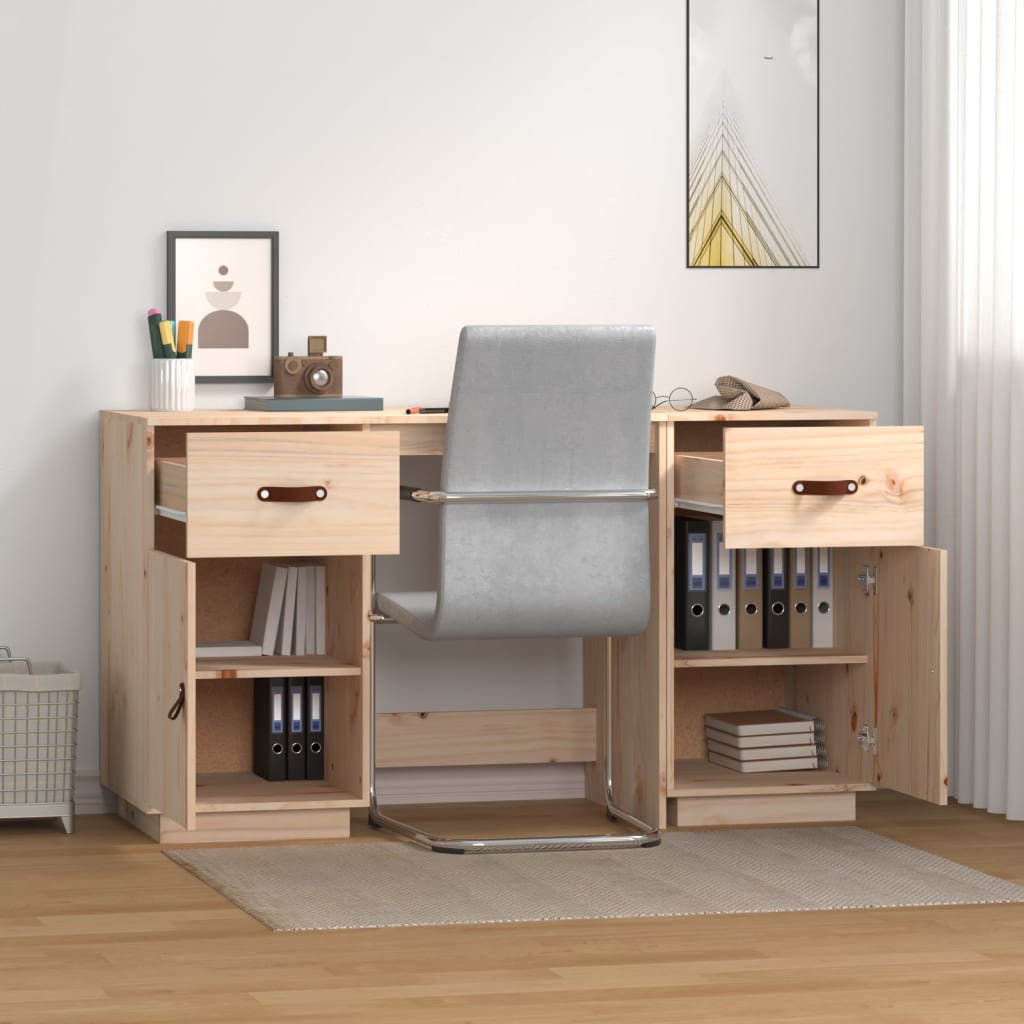 Desk With Cabinets 135X50X75 Cm Solid Wood Pine