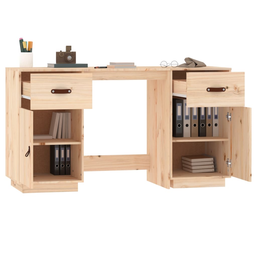 Desk With Cabinets 135X50X75 Cm Solid Wood Pine