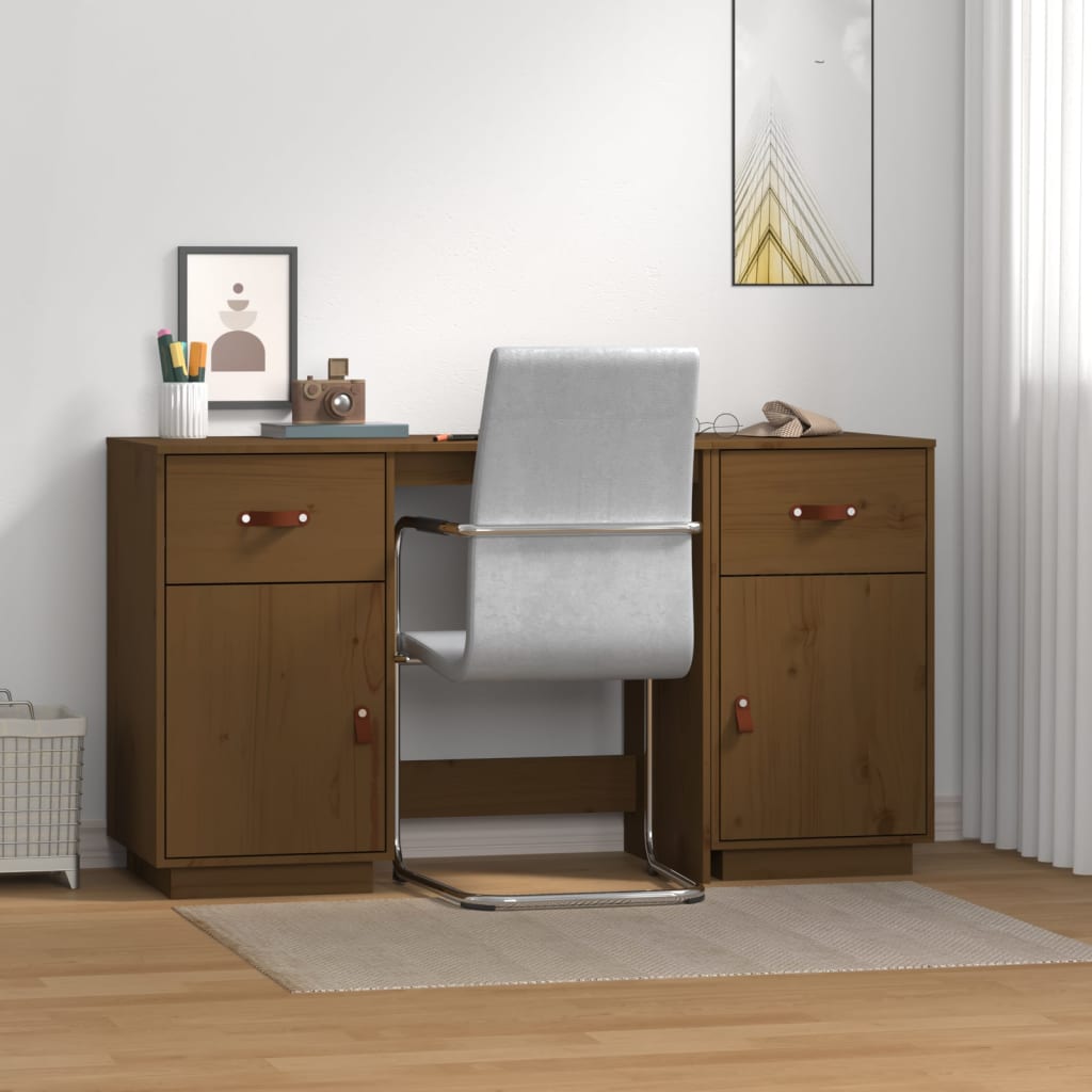 Desk With Cabinets 135X50X75 Cm Solid Wood Pine