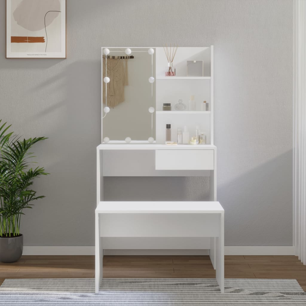 Dressing Table Set With Led Engineered Wood
