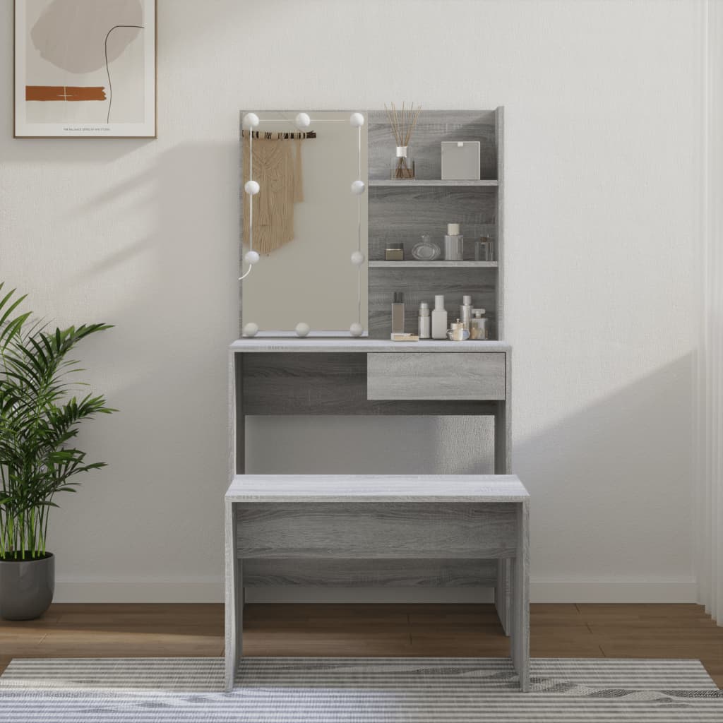 Dressing Table Set With Led Engineered Wood