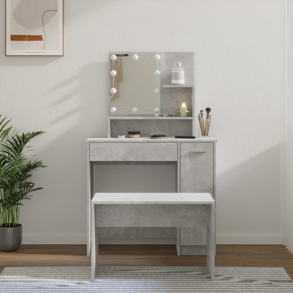 Dressing Table Set With Led Engineered Wood