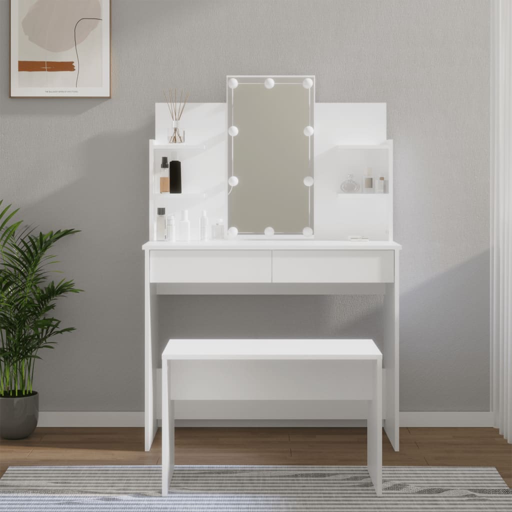 Dressing Table Set With Led Engineered Wood