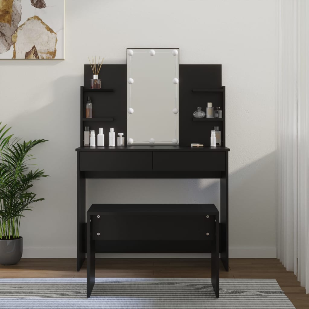 Dressing Table Set With Led Engineered Wood