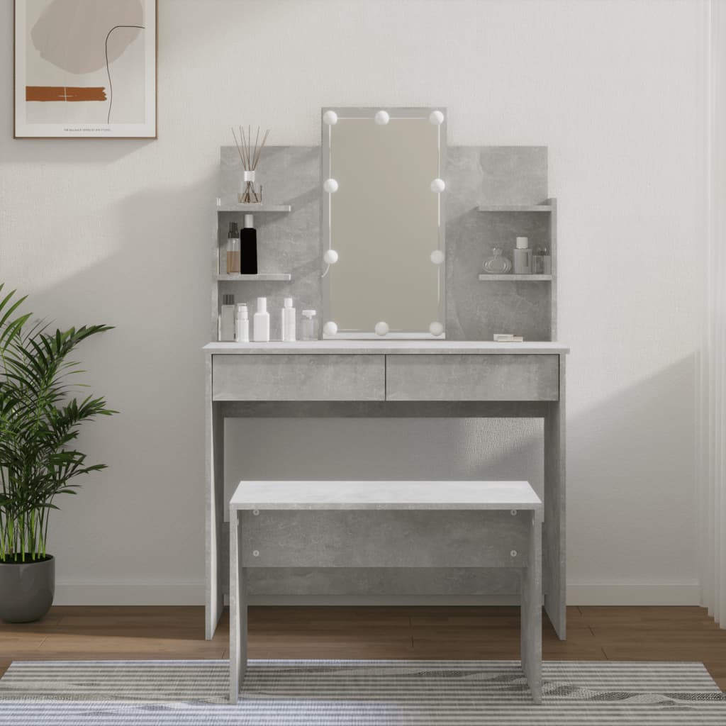 Dressing Table Set With Led Engineered Wood