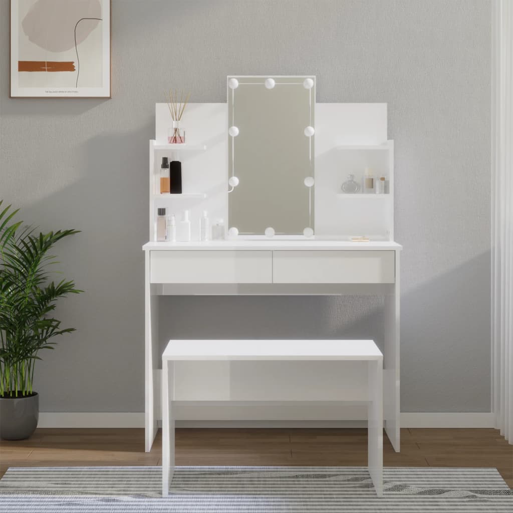 Dressing Table Set With Led Engineered Wood