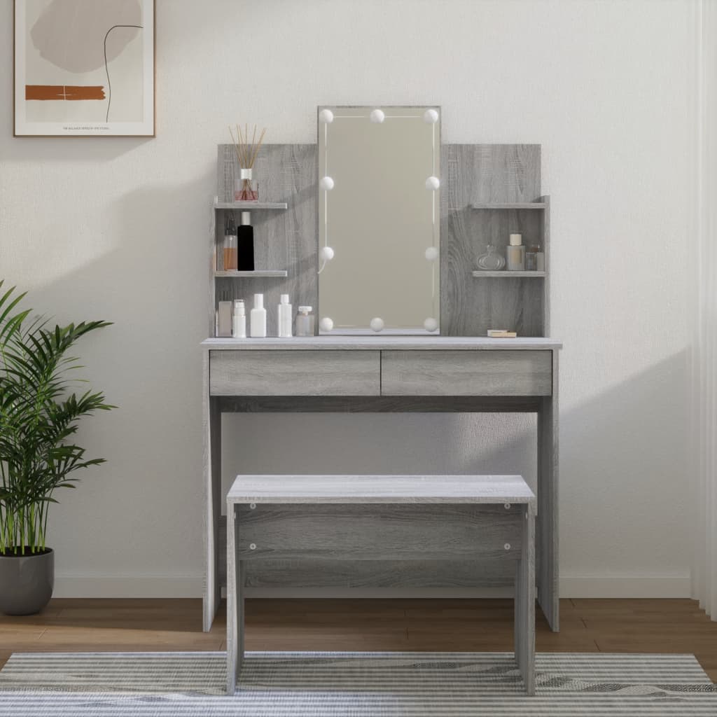 Dressing Table Set With Led Engineered Wood