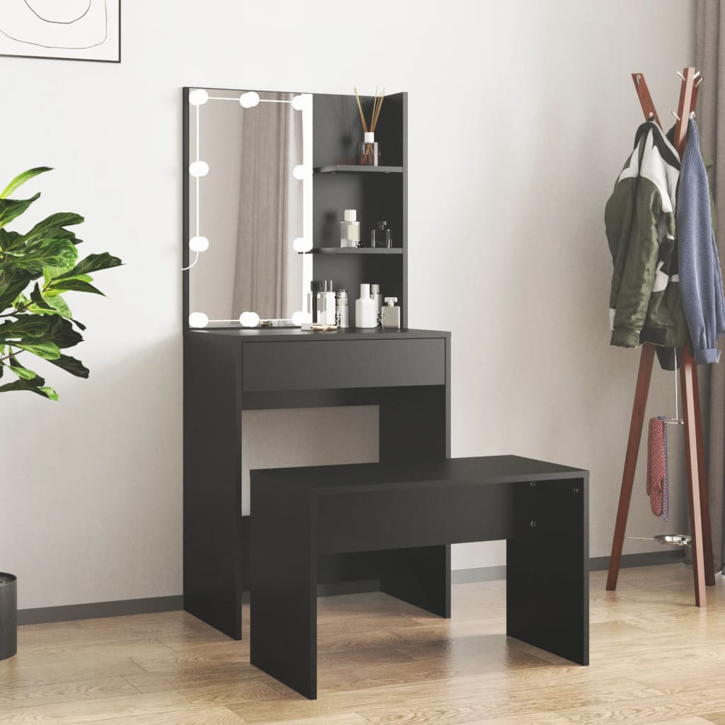 Dressing Table Set With Led Engineered Wood