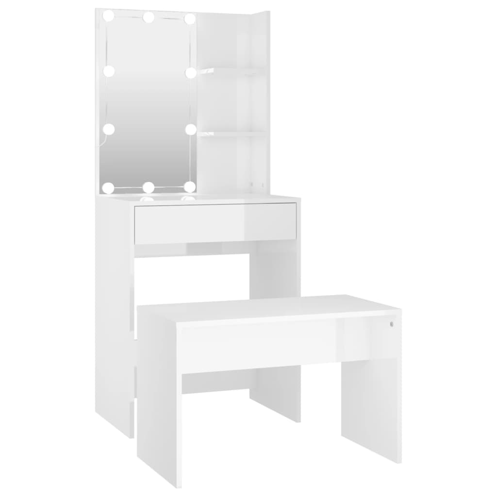 Dressing Table Set With Led Engineered Wood