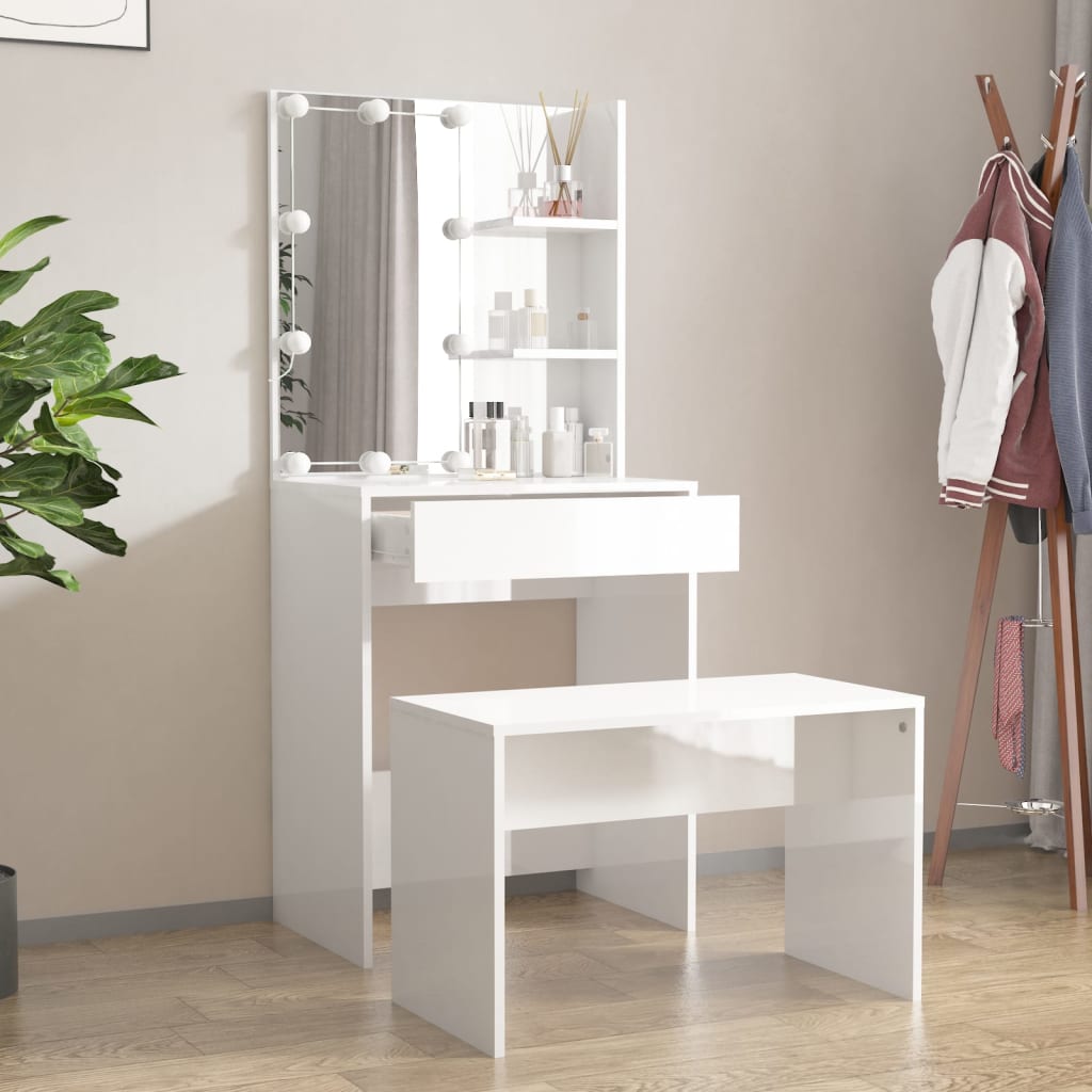 Dressing Table Set With Led Engineered Wood
