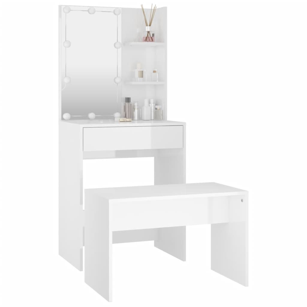Dressing Table Set With Led Engineered Wood
