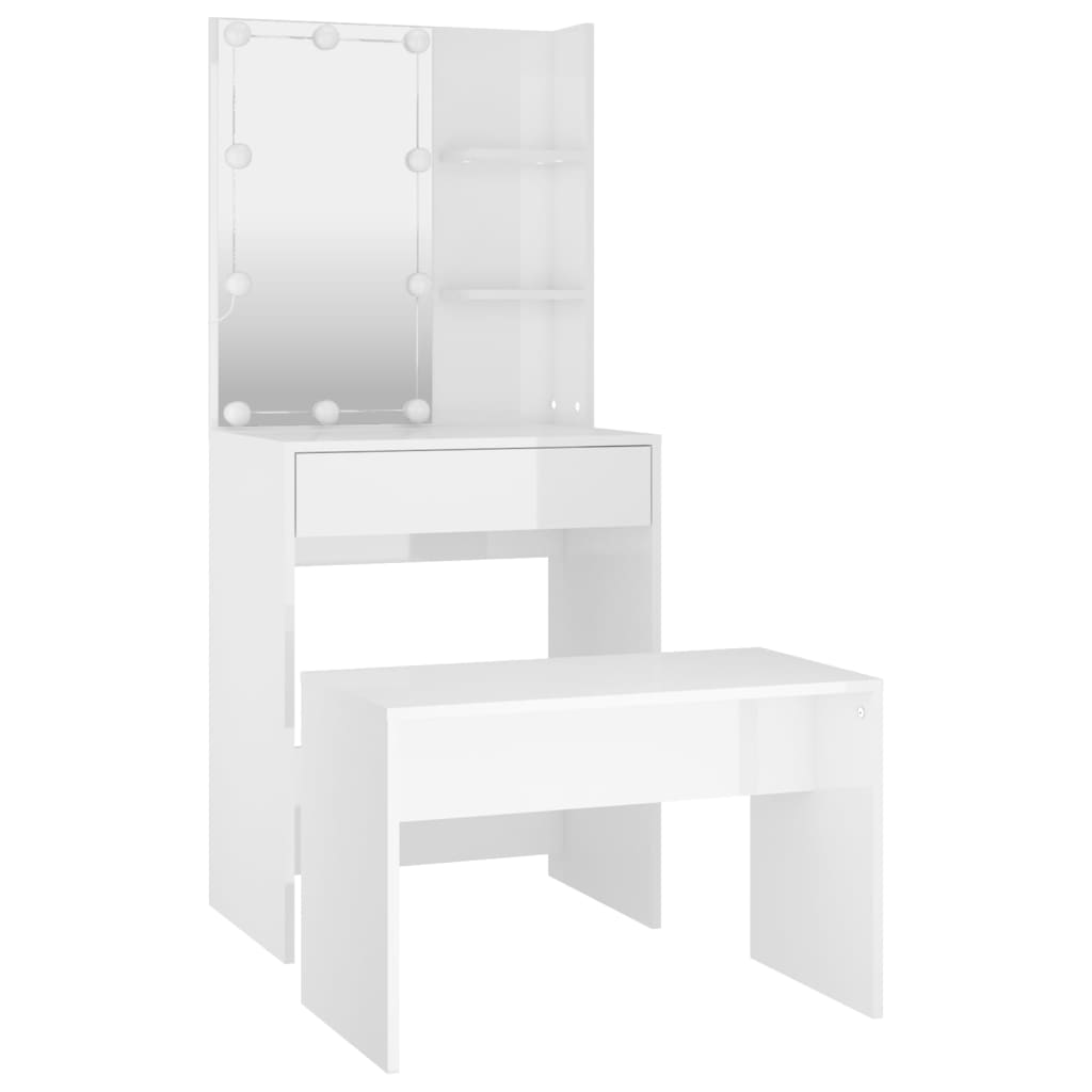 Dressing Table Set With Led Engineered Wood