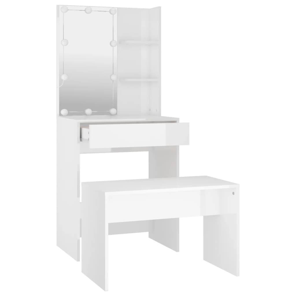 Dressing Table Set With Led Engineered Wood