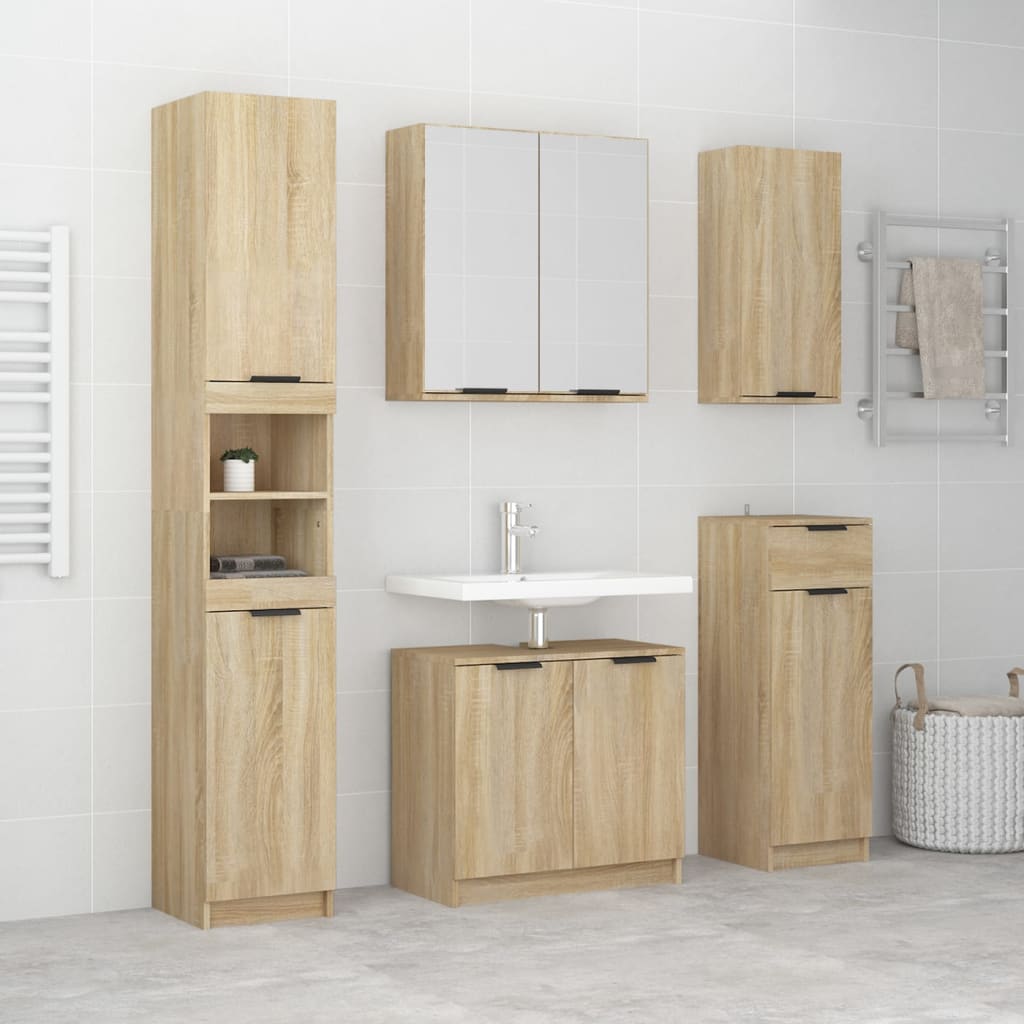 5 Piece Bathroom Cabinet Set Engineered Wood