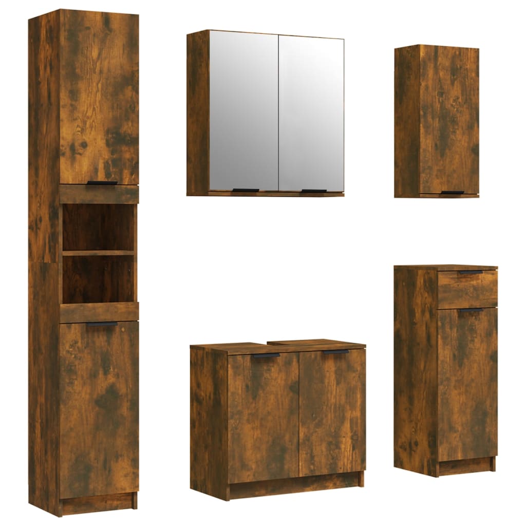 5 Piece Bathroom Cabinet Set Engineered Wood