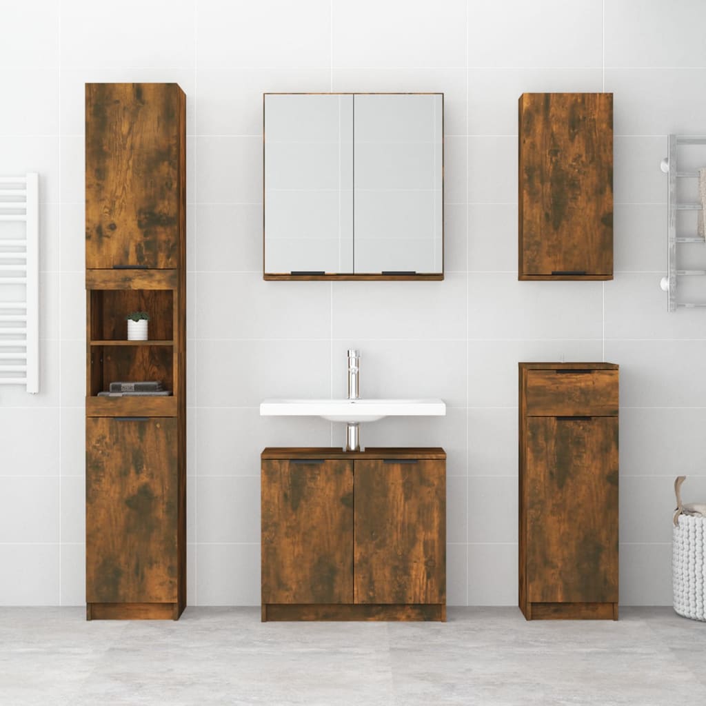 5 Piece Bathroom Cabinet Set Engineered Wood