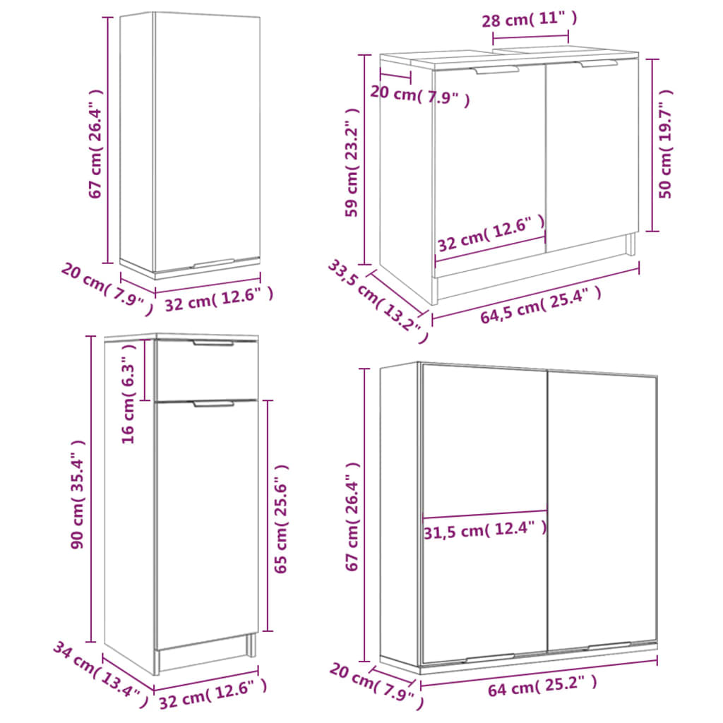 5 Piece Bathroom Cabinet Set Engineered Wood