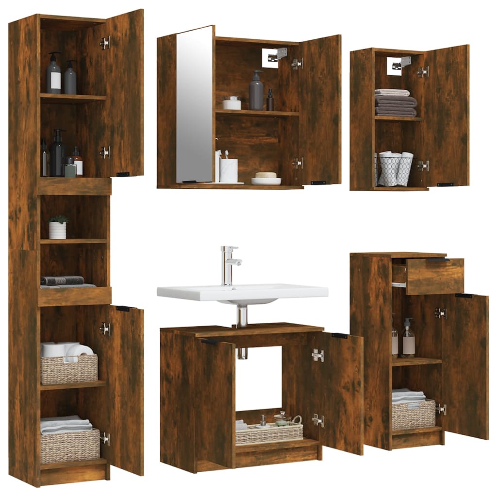 5 Piece Bathroom Cabinet Set Engineered Wood
