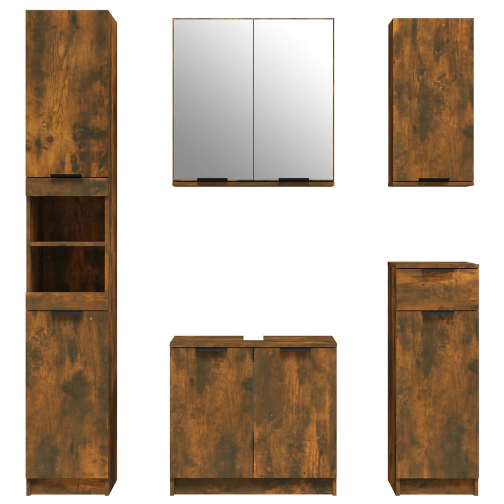 5 Piece Bathroom Cabinet Set Engineered Wood