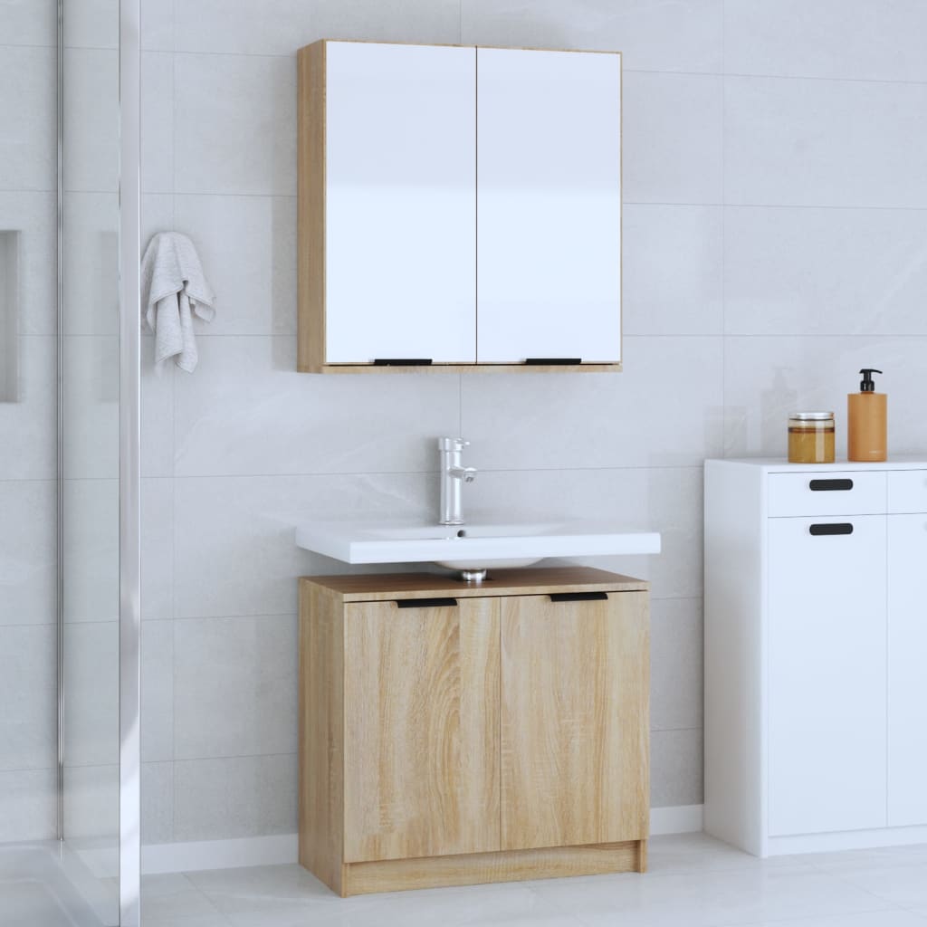 2 Piece Bathroom Cabinet Set Engineered Wood