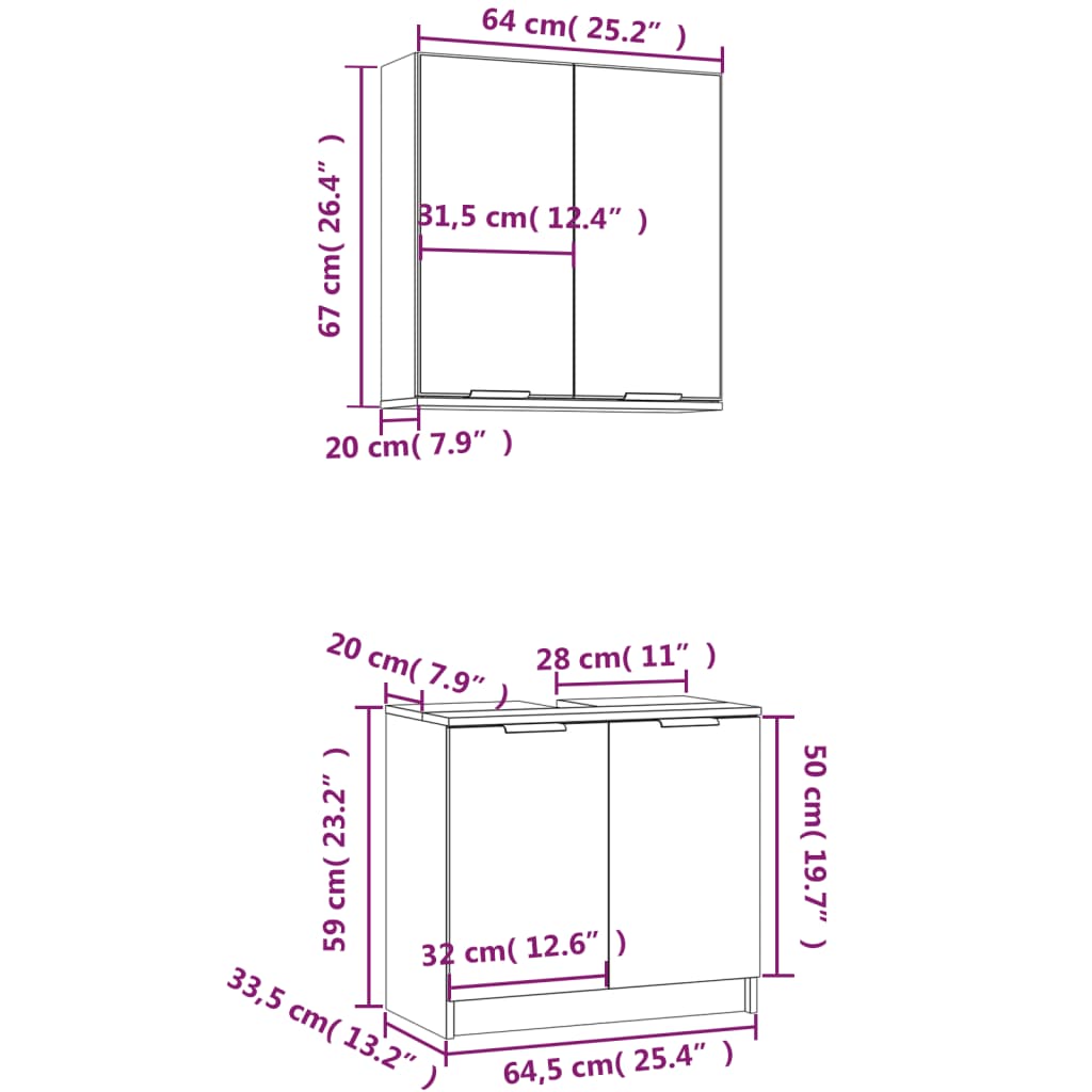 2 Piece Bathroom Cabinet Set Engineered Wood