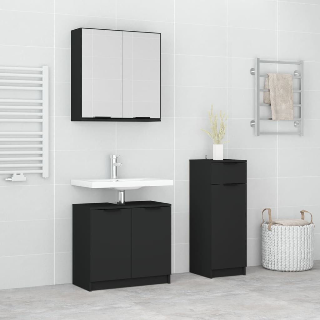3 Piece Bathroom Cabinet Set Engineered Wood