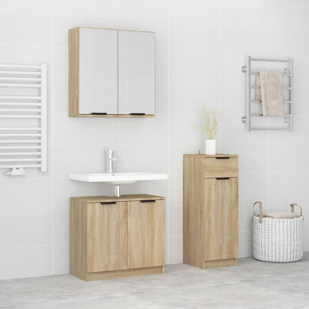 3 Piece Bathroom Cabinet Set Engineered Wood