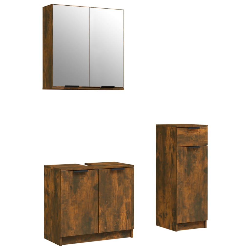 3 Piece Bathroom Cabinet Set Engineered Wood