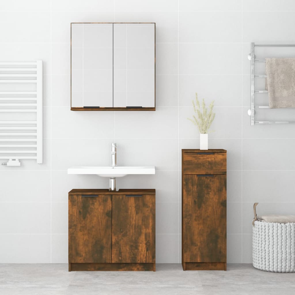 3 Piece Bathroom Cabinet Set Engineered Wood