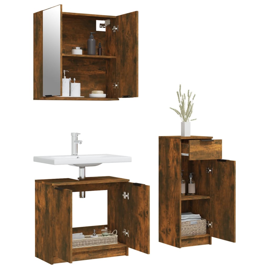 3 Piece Bathroom Cabinet Set Engineered Wood