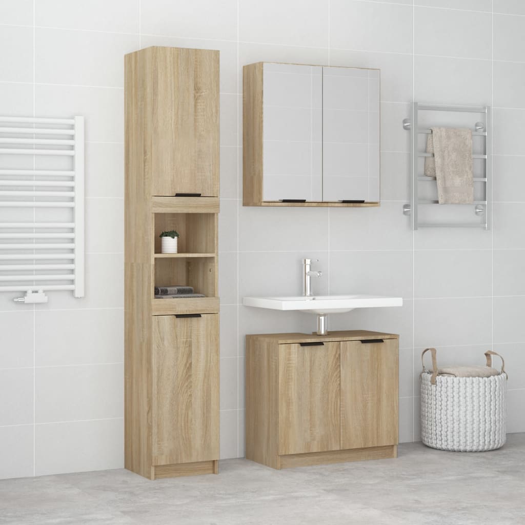 3 Piece Bathroom Cabinet Set Engineered Wood