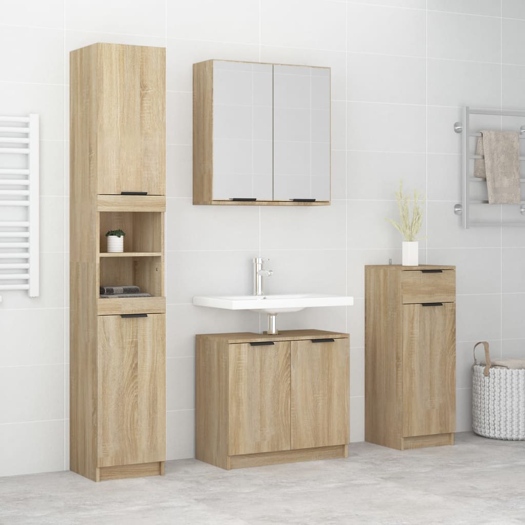4 Piece Bathroom Cabinet Set Engineered Wood