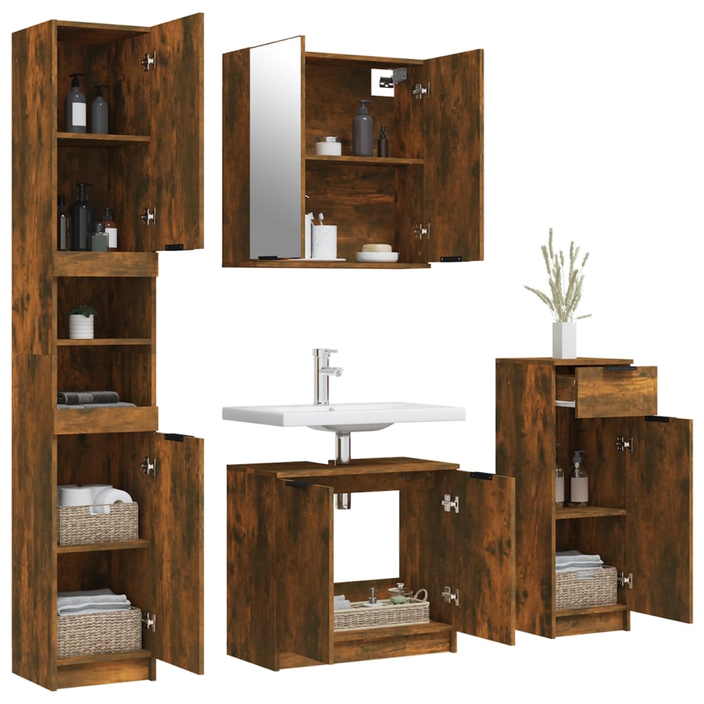4 Piece Bathroom Cabinet Set Engineered Wood