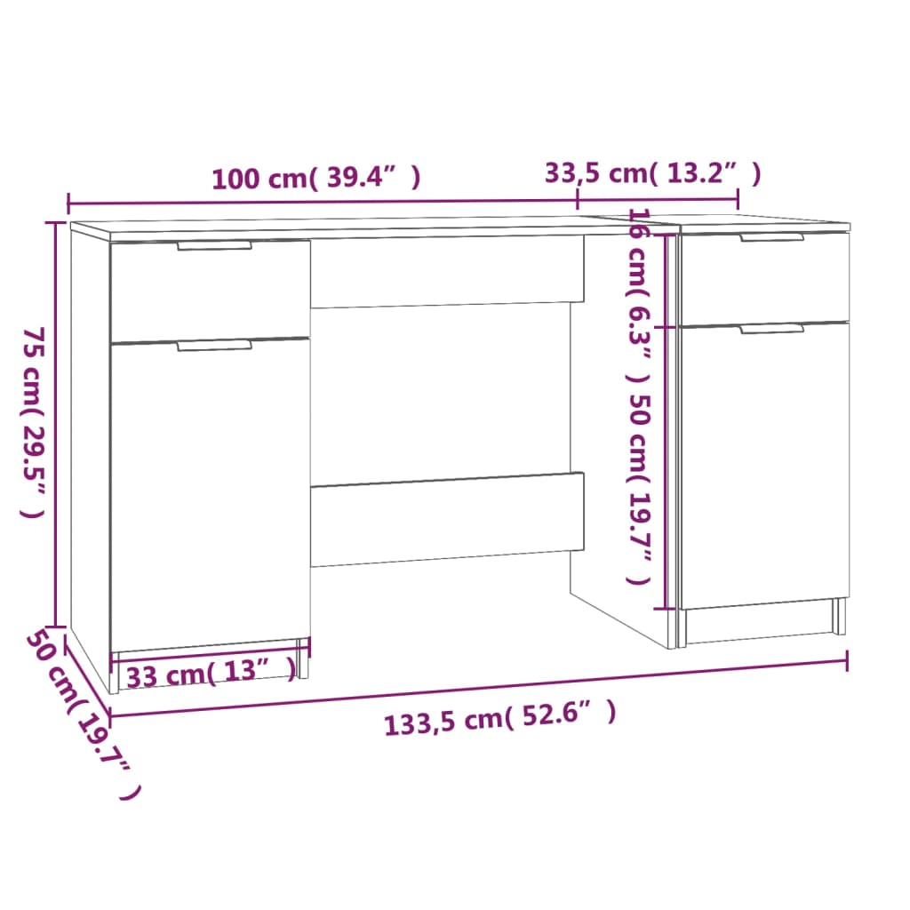Desk With Side Cabinet Engineered Wood