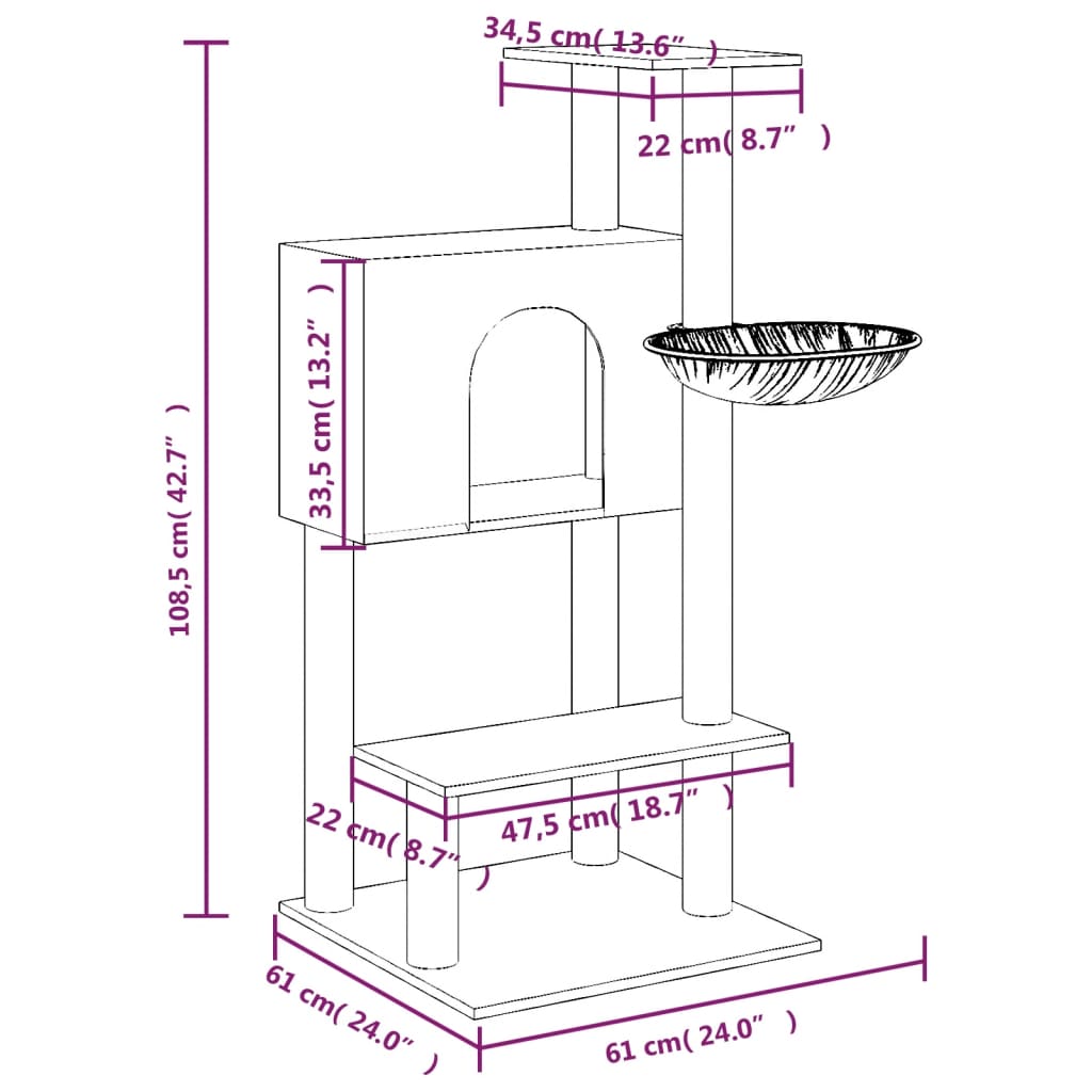 Cat Tree With Sisal Scratching Posts 108.5 Cm