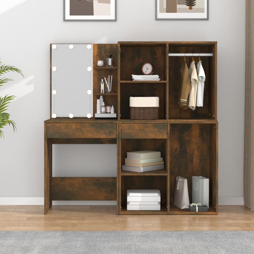 Led Dressing Table With Cabinets Engineered Wood