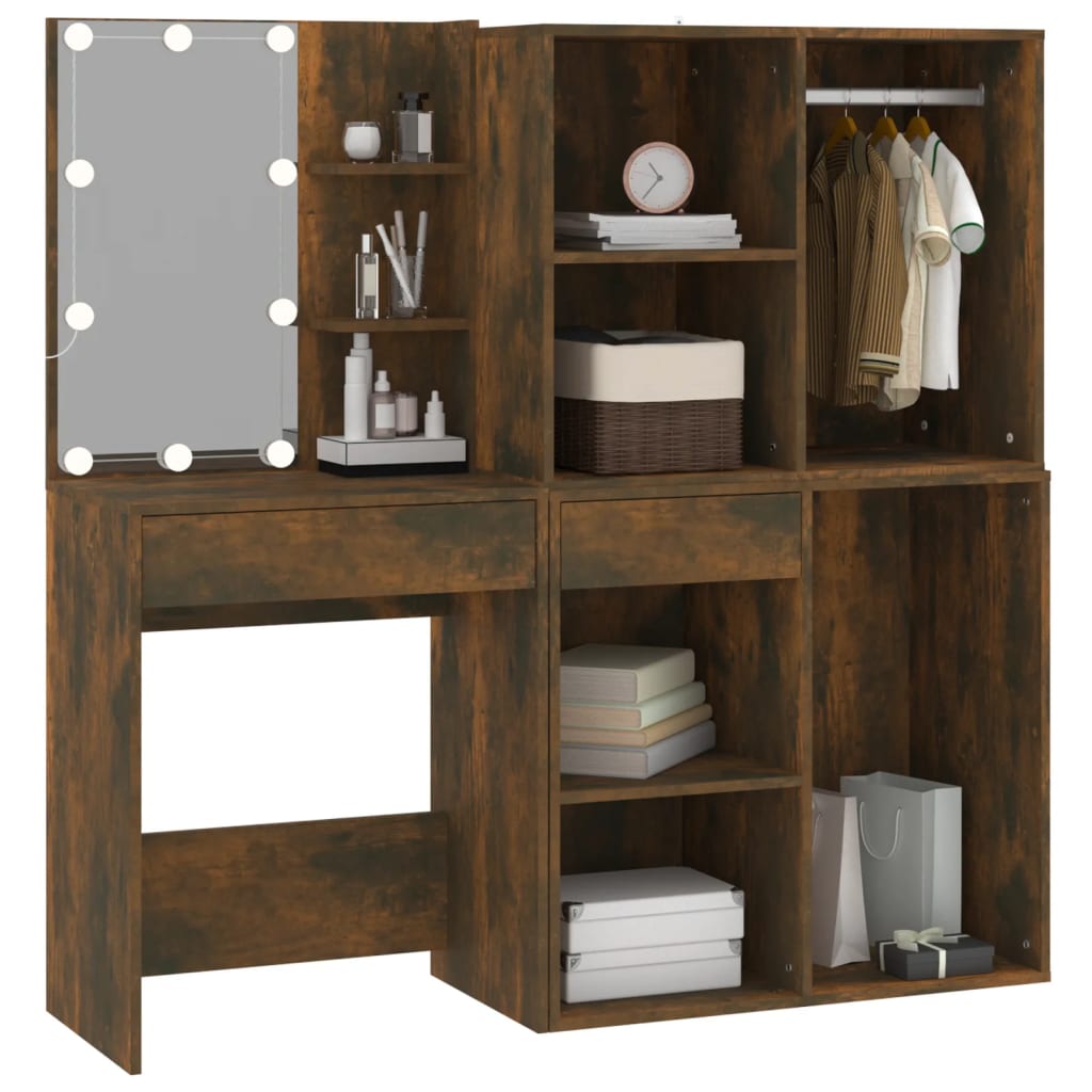Led Dressing Table With Cabinets Engineered Wood