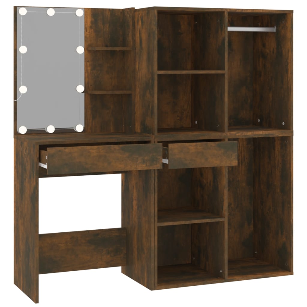Led Dressing Table With Cabinets Engineered Wood