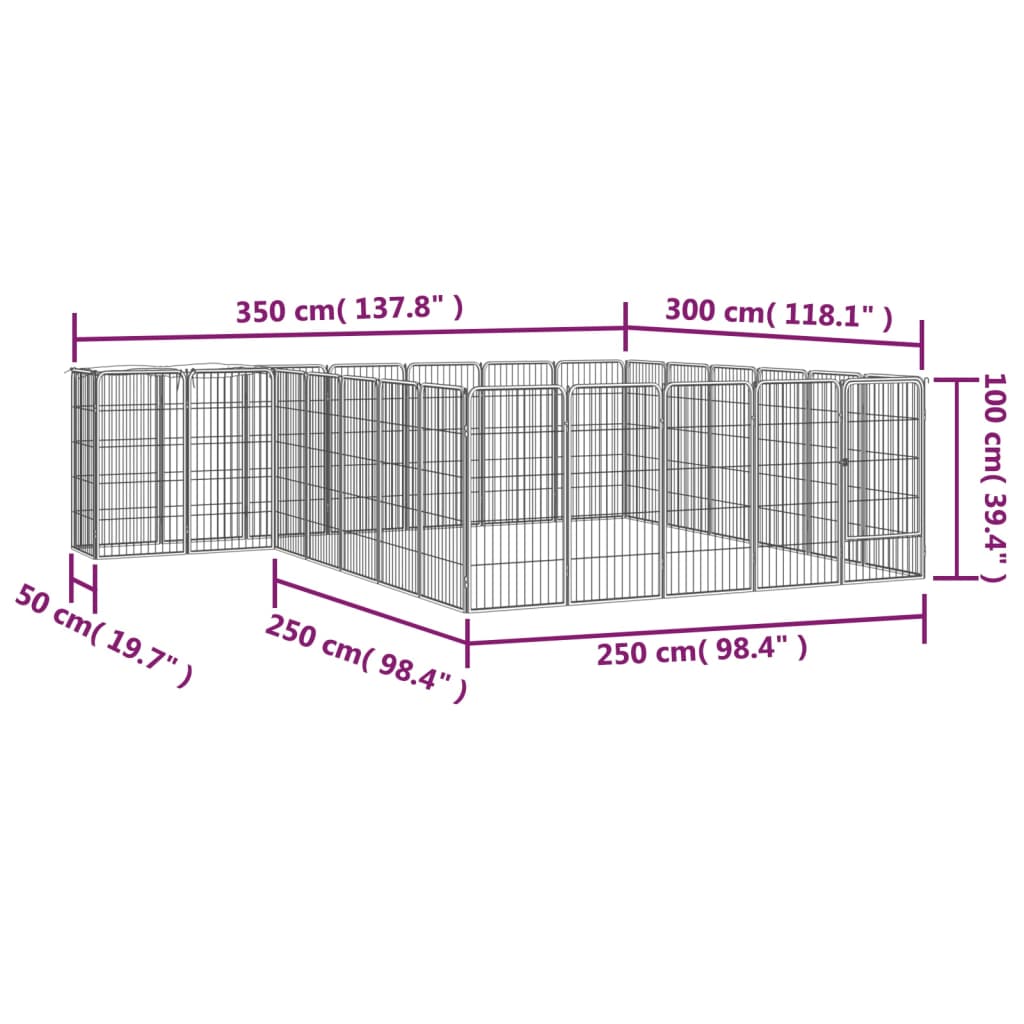 26-Panel Dog Playpen Black 50X100 Cm Powder-Coated Steel
