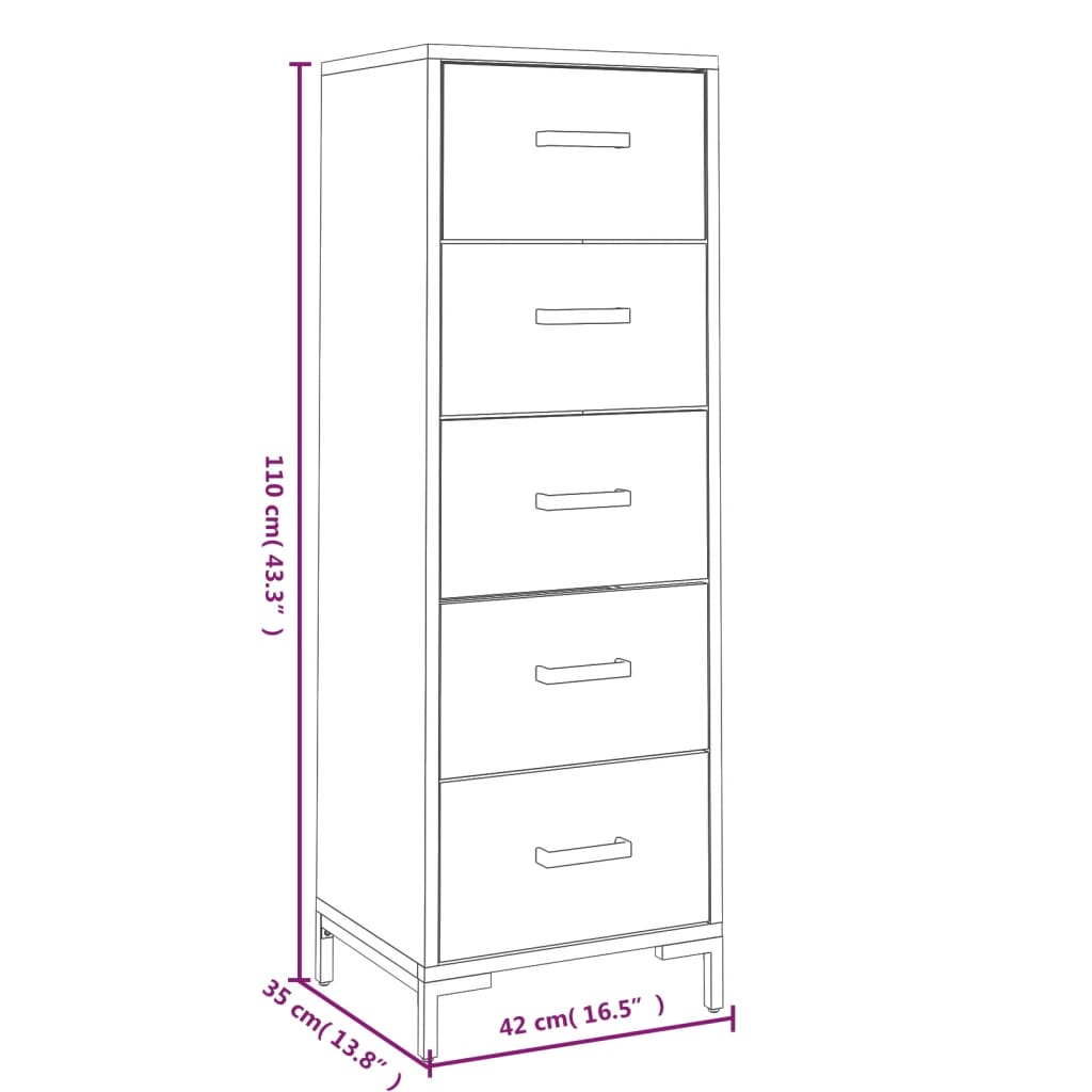 Chest Of Drawers 42X35X110 Cm Solid Pinewood