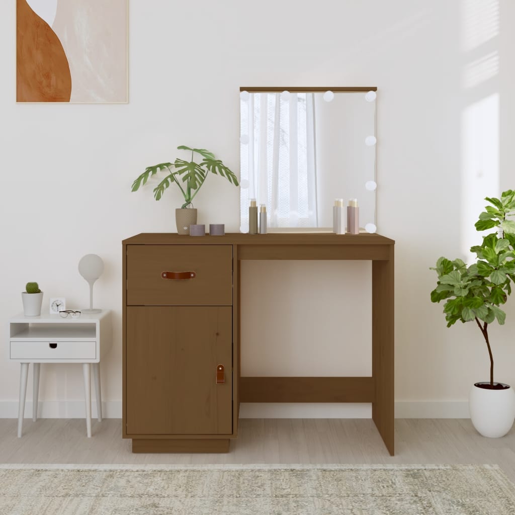 Dressing Table With Led 95X50X133.5 Cm Solid Wood Pine
