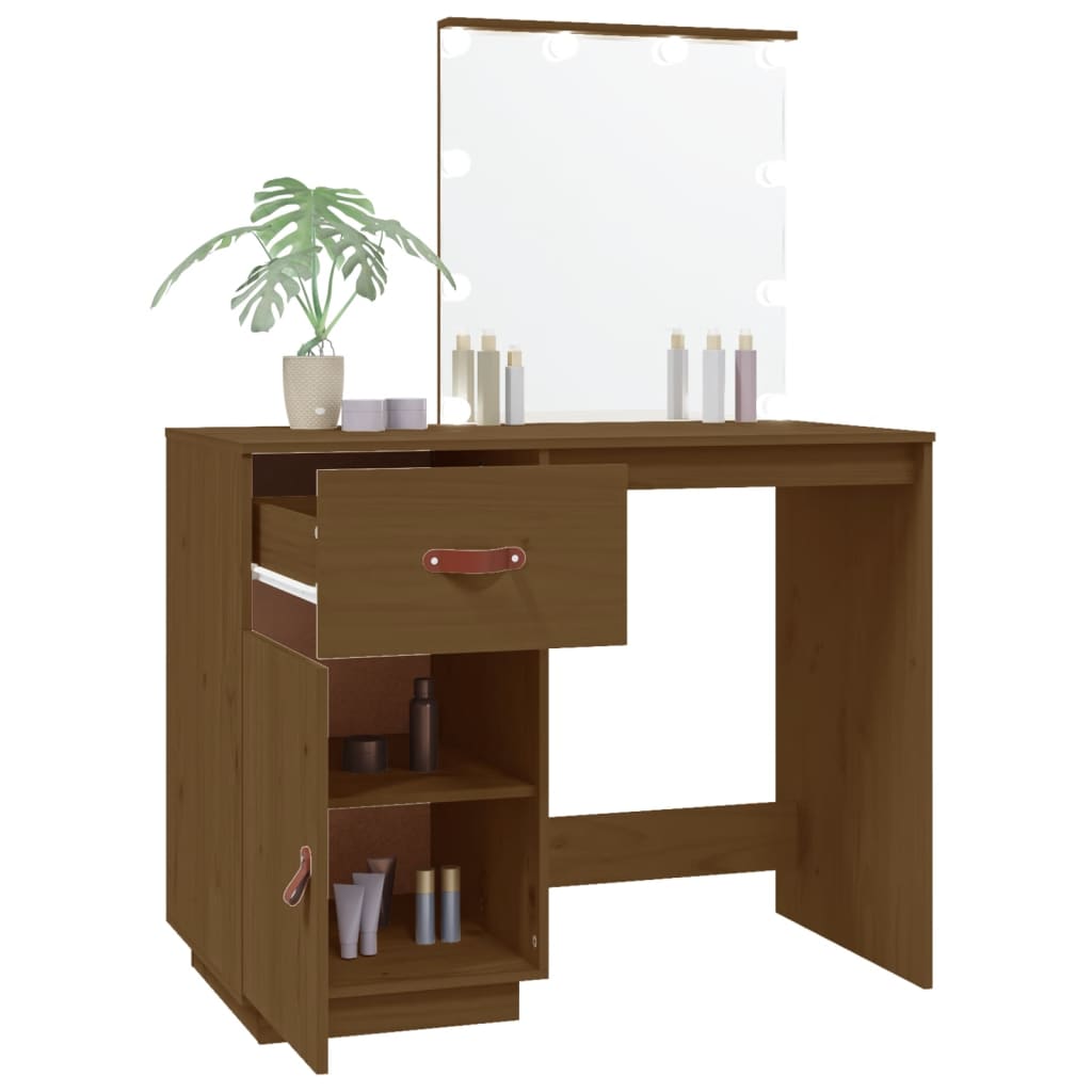 Dressing Table With Led 95X50X133.5 Cm Solid Wood Pine