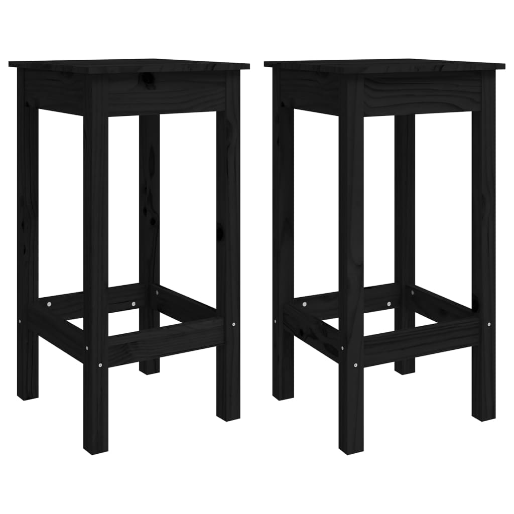 Bar Chairs 2 Pcs Black 40X40X78 Cm Solid Wood Pine