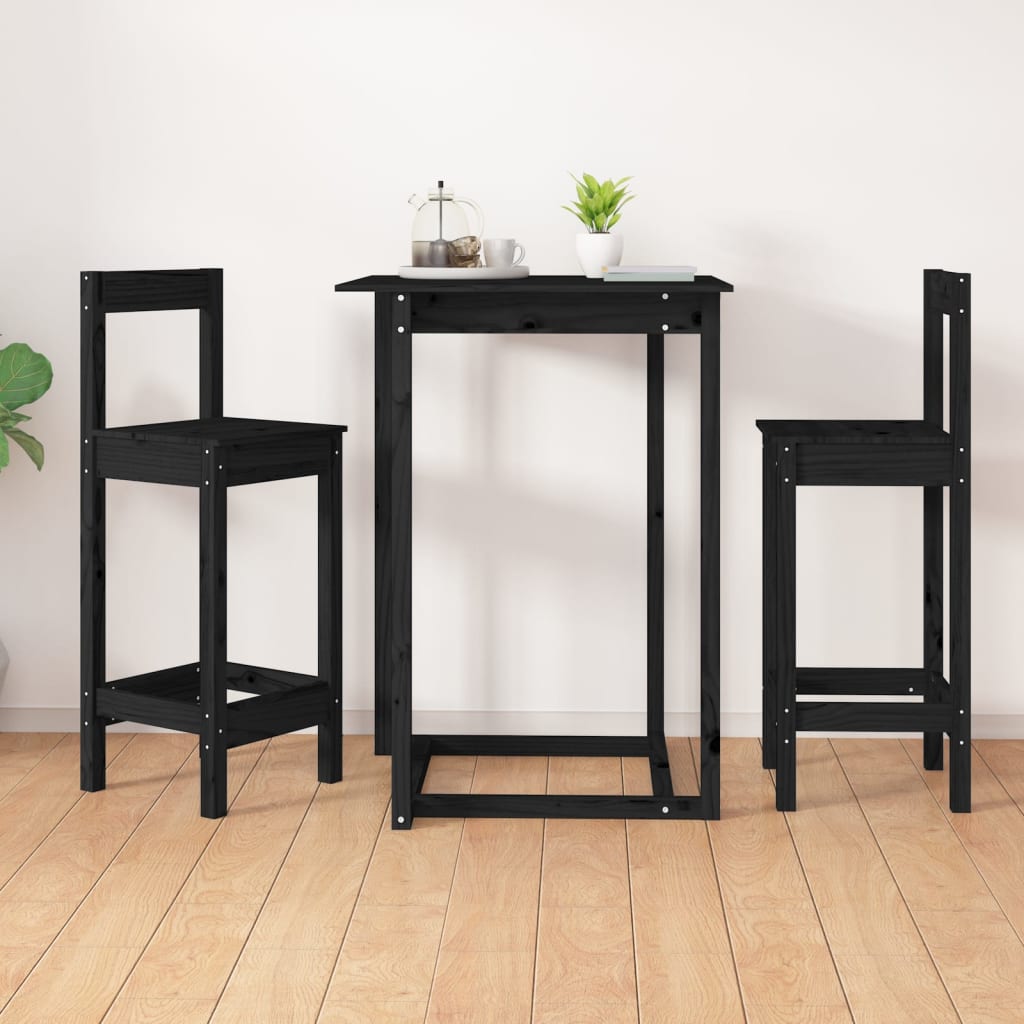 Bar Chairs 2 Pcs Black 40X40X78 Cm Solid Wood Pine